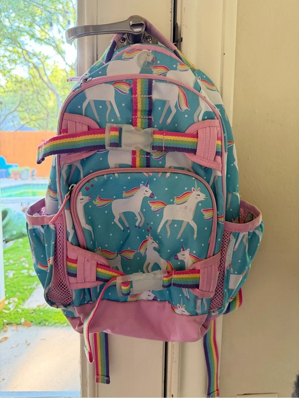 Pottery Barn Kids Aqua Unicorn Parade Mackenzie Backpack- Small
